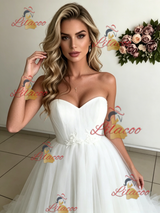 White Tulle Strapless Wedding Dress