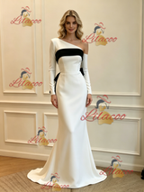 White Mermaid Long Sleeve One Shoulder Wedding Dress