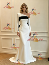 White Mermaid Long Sleeve One Shoulder Wedding Dress