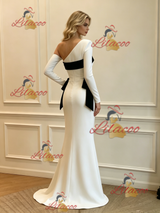White Mermaid Long Sleeve One Shoulder Wedding Dress