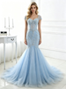 Blue Mermaid Tulle Lace Prom Dress