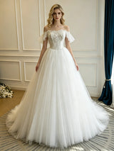 White Tulle Lace Strapless Wedding Dress