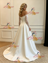 White Satin Lace Long Sleeve Wedding Dress