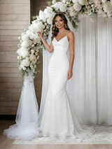 White Mermaid Sequins Spaghetti Straps Wedding Dress