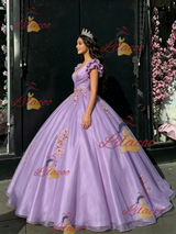 Purple Tulle V-neck Appliques Quinceanera Dress