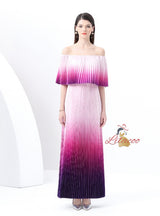 Gradient Pleats Off the Shoulder Long Dress