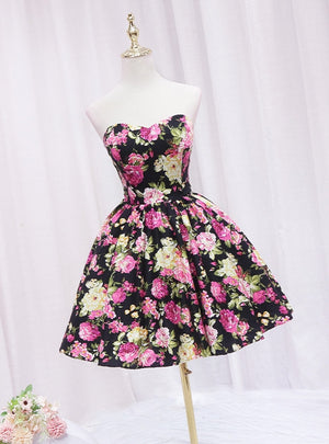 Simple Black Print Homecoming Dress