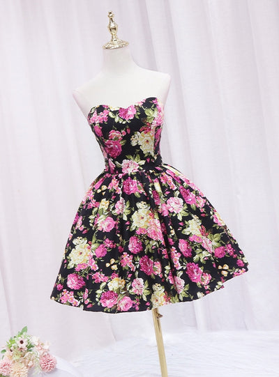 Simple Black Print Homecoming Dress