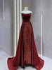 Burgundy Mermaid Sequins Straps Prom Dress