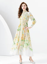 Retro Print Lantern Sleeves Dress