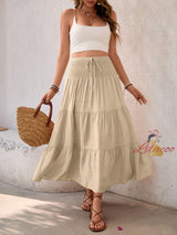Casual Joker Solid Color Drawstring Skirt
