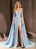 Blue Mermaid Sequins Halter Prom Dress
