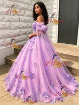 Purple Tulle Off the Shoulder 3D Flower Quinceanera Dress
