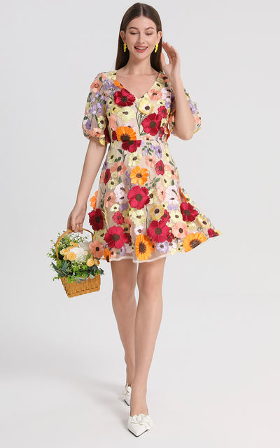 Heavy Three-dimensional Flower Slim Dress