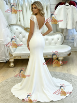White Mermaid V-neck Lace Wedding Dress