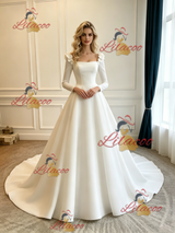 White Satin Long Sleeve Wedding Dress