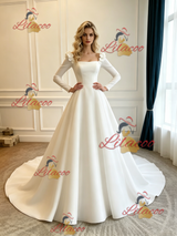 White Satin Long Sleeve Wedding Dress