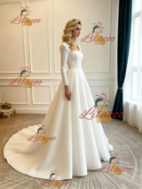 White Satin Long Sleeve Wedding Dress