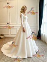 White Satin Long Sleeve Wedding Dress