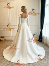 White Satin Long Sleeve Wedding Dress