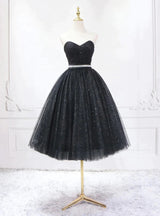 Black Tulle Sequins Homecoming Dress