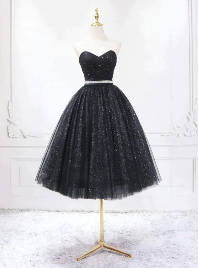 Black Tulle Sequins Homecoming Dress