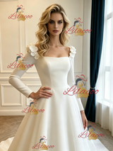 White Satin Long Sleeve Wedding Dress