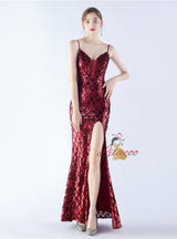 Mermaid Sequins Spaghetti Straps Split Prom Dress