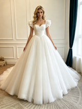 White Tulle Straps Wedding Dress