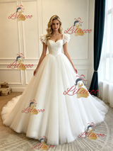 White Tulle Straps Wedding Dress