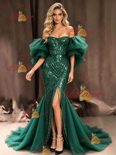 Green Mermaid Sequins Beading Prom Dress