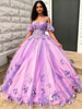 Purple Tulle Straps 3D Flower Quinceanera Dress