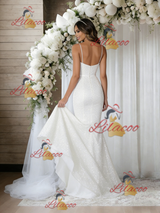 White Mermaid Sequins Spaghetti Straps Wedding Dress