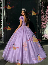 Purple Tulle V-neck Appliques Quinceanera Dress