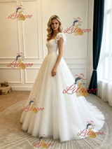 White Tulle Straps Wedding Dress