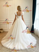 White Tulle Straps Wedding Dress