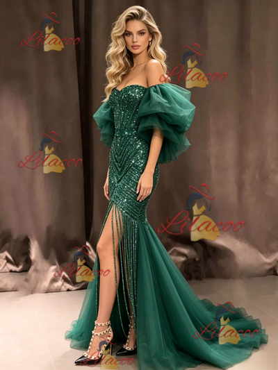 Green Mermaid Sequins Beading Prom Dress