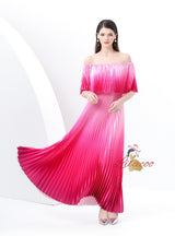 Gradient Pleats Off the Shoulder Long Dress