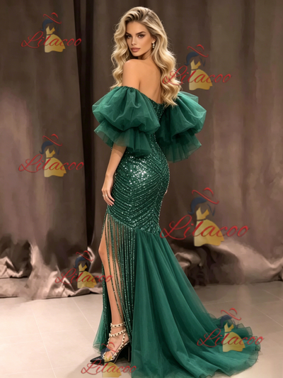 Green Mermaid Sequins Beading Prom Dress