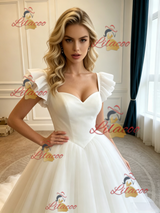 White Tulle Straps Wedding Dress