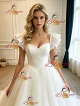 White Tulle Straps Wedding Dress