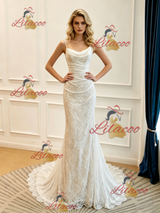 White Mermaid Lace irregular Neck Wedding Dress