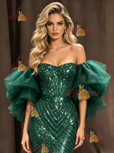 Green Mermaid Sequins Beading Prom Dress