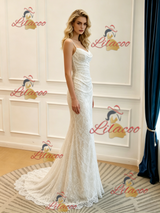 White Mermaid Lace irregular Neck Wedding Dress