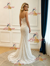 White Mermaid Lace irregular Neck Wedding Dress