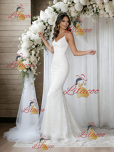 White Mermaid Sequins Spaghetti Straps Wedding Dress