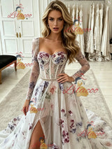 White Tulle Long Sleeve Prom Dress