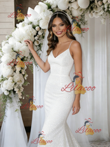White Mermaid Sequins Spaghetti Straps Wedding Dress