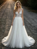 White Tulle Lace V-neck Wedding Dress