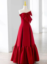 Burgundy Strapless Bow Prom Dress